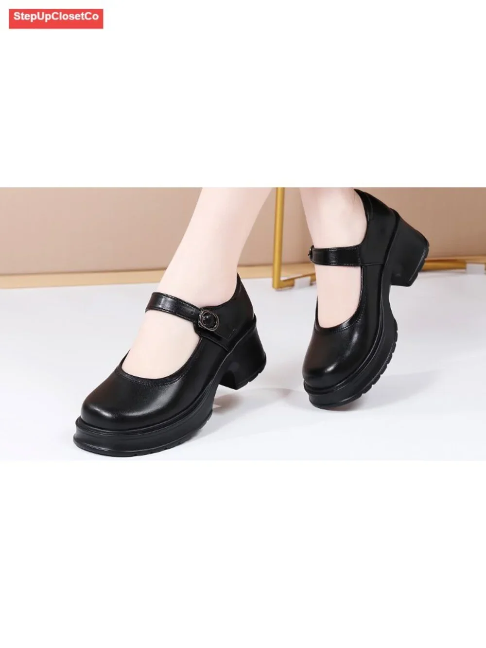 Women's Platform Chunky Heel Mary Jane Dress Shoes Work Pumps